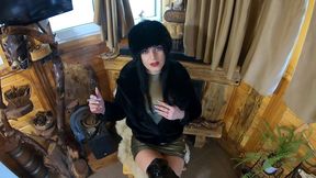 smoking tease, deep blowjob & cum on my fur coat and hat