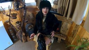 smoking tease, deep blowjob & cum on my fur coat and hat