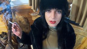 smoking tease, deep blowjob & cum on my fur coat and hat