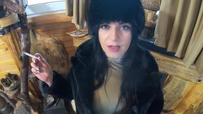 smoking tease, deep blowjob & cum on my fur coat and hat