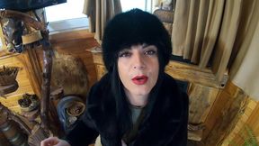 smoking tease, deep blowjob & cum on my fur coat and hat
