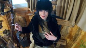 smoking tease, deep blowjob & cum on my fur coat and hat