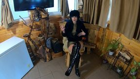 smoking tease, deep blowjob & cum on my fur coat and hat