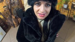 smoking tease, deep blowjob & cum on my fur coat and hat