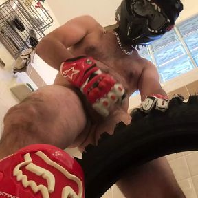 Jerking and Pissing on a Dirt Bike Motocross Rear Sand Tire in the Shower 2023