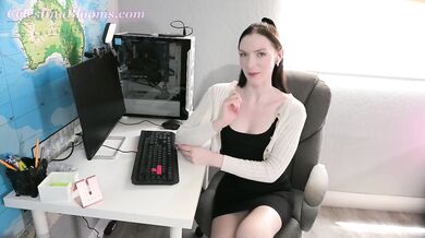 Submissive Brunette Secretary POV Dildo Blowjob Drowned in Gushing