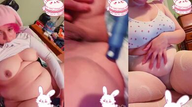 Bunny girl plays with her tight fat pussy