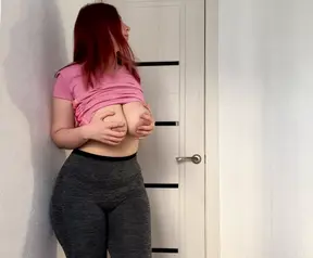 Busty mom fondles her big tits and juicy ass before workout