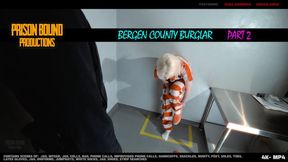 The Bergen County Burglar Part 2 - Bad Girl Thief barefoot in jail holding cell, waist chain, cuffed and shackled, attempts to call for bail, but gets booked and processed into jail jumpsuit uniform and handcuffed. -4K -MP4