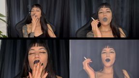 Leaving black lipstick marks on the cigarette