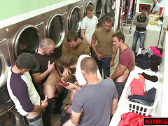 YEAH! Give that punk what he fucking deserves! Punk Gangbanged at the Laundromat!
