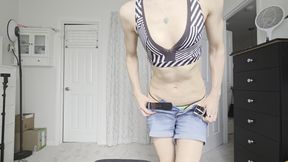 Skinny Fit Asian Outfit Sports Bra Thong Jean Shorts