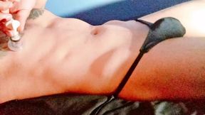 sexy twink femboy in hot black thong with smooth perfect abs playing with perfect nipples