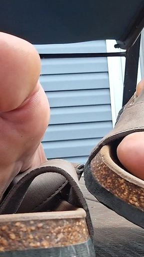 Showing off My Birkenstocks and Painted Toes