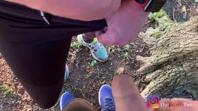 Cum in her panties while hiking in the woods - very risky outdoor - exhib