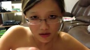 Foureyed Asian babe sucking my big dick in POV