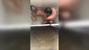 Passive moaning as big cock destroys tight motel bathroom ass