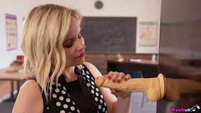 Naughty teacher Anna Belle is playing with her suction cup dildo