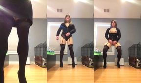 Kylies Masked Sissy Cage Tease Gushes Cum Flood