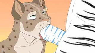 Watch this furry guy deepthroat a big cock and get a messy facial