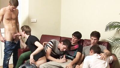 Cock hungry college dudes are having fun in a gay orgy