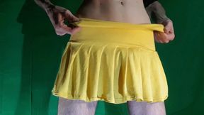 Red Lacy Panties Under Yellow Skirt