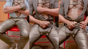 leather jeans wank and open shirt gay porn edging session