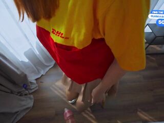 Pervy courier drilled out of a fucking-rubber for an additional pay. Jizz flow for cute Polish kurwa