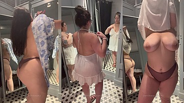 Try on Haul - Chubby Latina Dani Valentina strips down in dressing room
