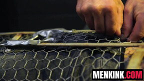 Max Ferro cage fucks bald virgin sub Joseph Banks with no mercy