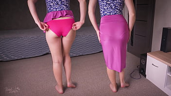 Full Back Panty Line Tease In Long Silk Skirt 4K