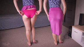 Full Back Panty Line Tease In Long Silk Skirt 4K