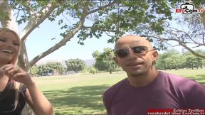 Husband shares his skinny blonde wife with big tits during the casting