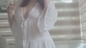Morning Relaxation in a Sexy White Dress