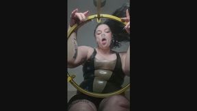 Mistress Spits, Licks and Plays with Saliva on Glass Table