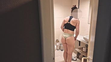 Gym Bathroom Blowjob and Quick Fuck