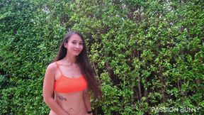 Huge Pissing Fountain in Orange Sexy Mini Bikini