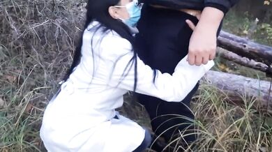 Russian lesbian doctor moans in forest cunt licking public cum splatter