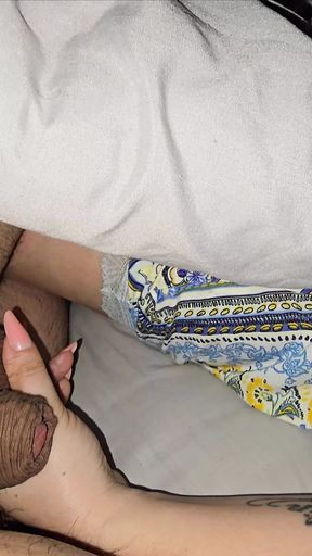 Step mom love squeezing and handjob step son big balls and massive dick