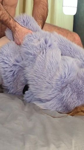 Fur Fetish Sex! Huge Cumshot on Purple Fur Coat