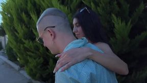 Cuckolded hubby watches as his cute wife gives a deepthroat blowjob to