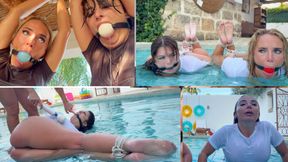 Emma Reed and Ava Kayley Bound and Soaked. Lesbian Wet Catfight in a Water Bondage Battle
