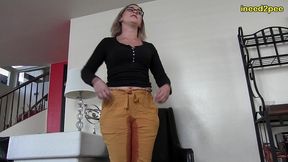 red august pissing her pants at job interview