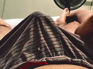 Handjob Tease Through His Pajamas Until He Can’t Take It