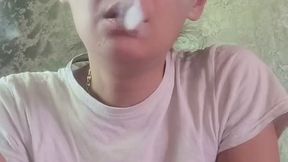 Anna Sparkle is coughing and ligh up cigarete