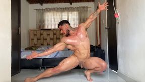 Sexy Colombian Bodybuilders Flexes His Sweaty Muscles.