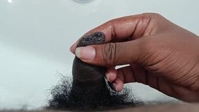 Pink Head Penis Cumming in to the Sink - Tasty Cum From a Chubby Boy