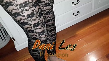 Dani_Leg in Sexy Black Lacy Legings on Tan Pantyhose