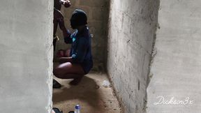 Fucking Ebony Big Wasit Bussy Inside the Toilet of an Uncompleted Building After a Blowjob