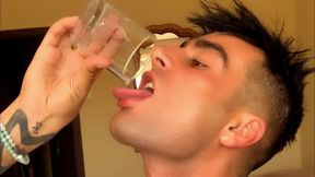 Teen with Thick Cock and Bouncing Balls Cums in a Cup and Drink Own Cum
